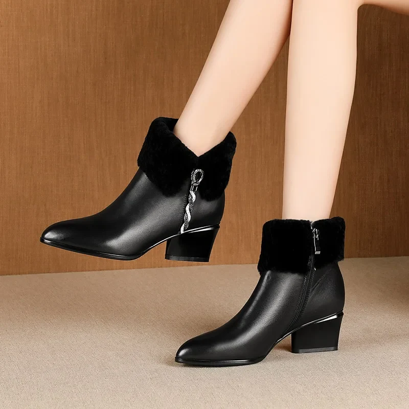 ZVQ Cute Sweet Leather Ankle Boots Winter Warm Chelsea Booties Pink Black Purple Party 5cm High Heels women's Shoes - Image 6