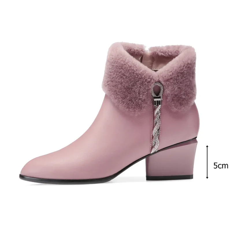 ZVQ Cute Sweet Leather Ankle Boots Winter Warm Chelsea Booties Pink Black Purple Party 5cm High Heels women's Shoes - Image 8
